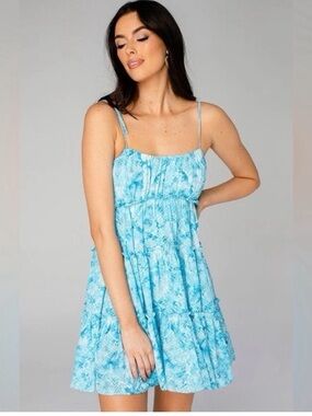Buddy Love Aqua Tie-Dye Spaghetti Strap Mini Dress